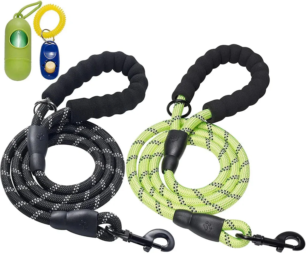 2 Pcs Reflective 0.5inX5FT Heavy Duty Dog Leash with Comfortable Padded Handle for Medium Large Dogs