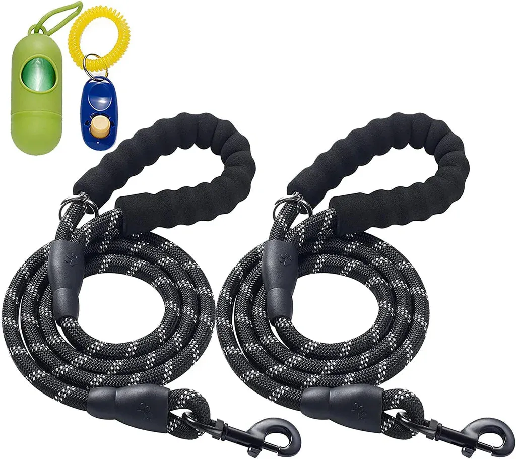 2 Pcs Reflective 0.5inX5FT Heavy Duty Dog Leash with Comfortable Padded Handle for Medium Large Dogs