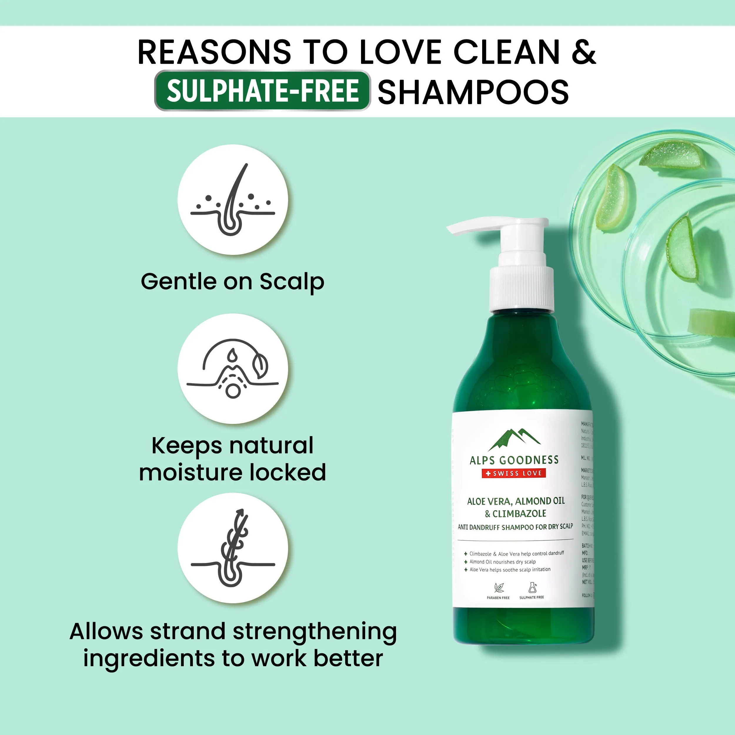 Alps Goodness Aloe Vera, Almond Oil & Climbazole Anti-Dandruff Shampoo for Dry Scalp (290ml) | Sulphate Free Shampoo| Silicone Free Shampoo | Gentle & Mild Cleansing Shampoo| Anti-Dandruff Shampoo| Shampoo for Dry Hair| Shampoo for Dry Scalp