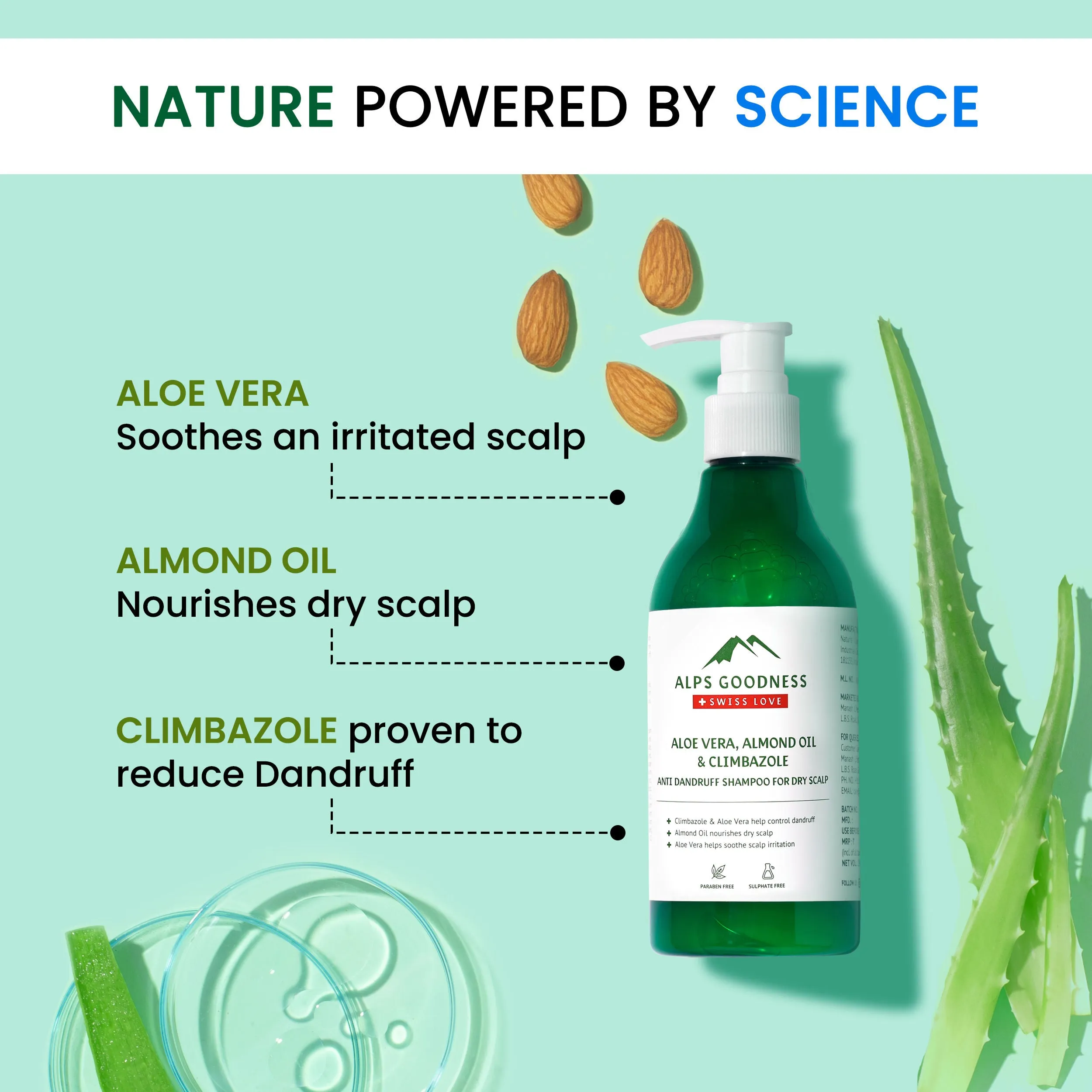 Alps Goodness Aloe Vera, Almond Oil & Climbazole Anti-Dandruff Shampoo for Dry Scalp (290ml) | Sulphate Free Shampoo| Silicone Free Shampoo | Gentle & Mild Cleansing Shampoo| Anti-Dandruff Shampoo| Shampoo for Dry Hair| Shampoo for Dry Scalp