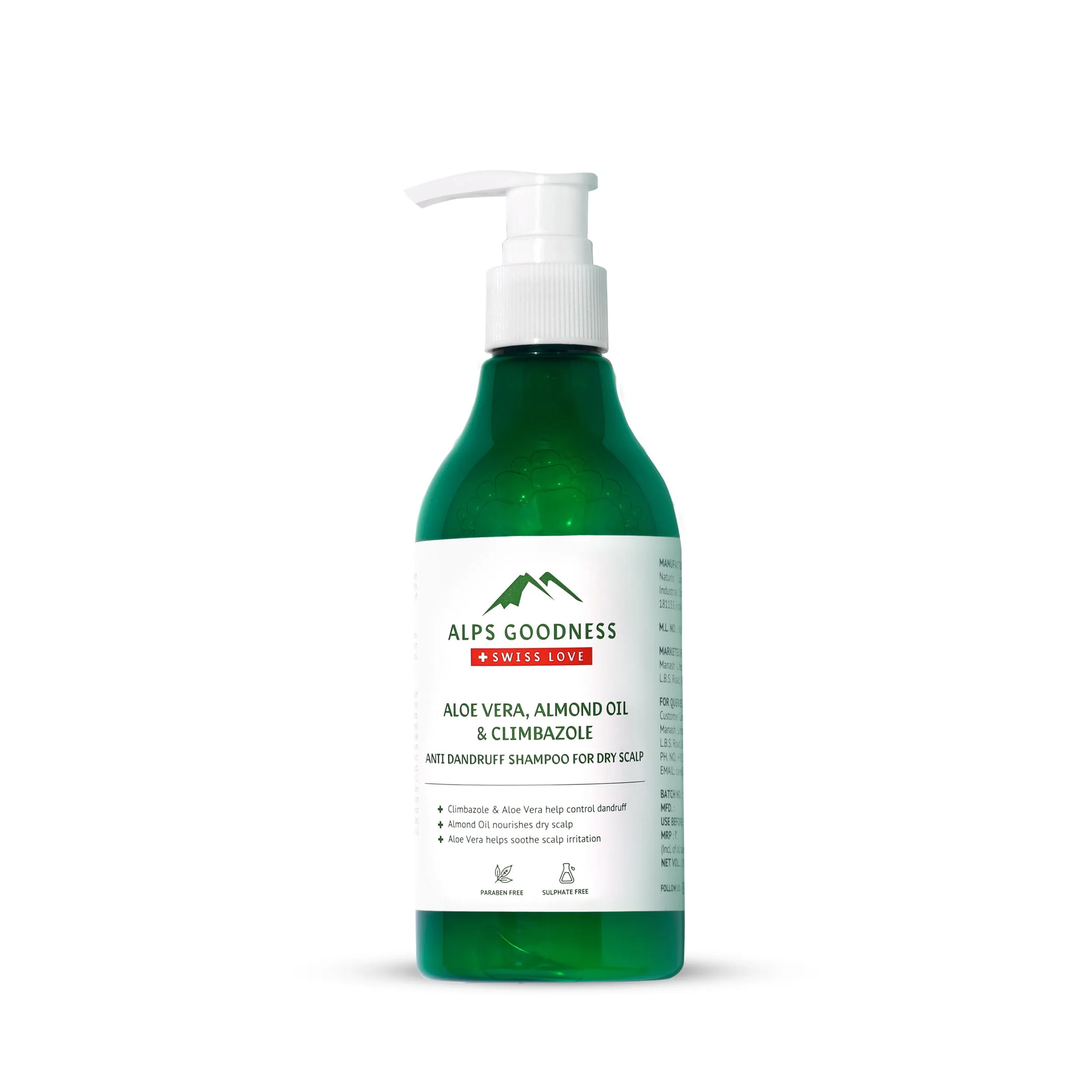 Alps Goodness Aloe Vera, Almond Oil & Climbazole Anti-Dandruff Shampoo for Dry Scalp (290ml) | Sulphate Free Shampoo| Silicone Free Shampoo | Gentle & Mild Cleansing Shampoo| Anti-Dandruff Shampoo| Shampoo for Dry Hair| Shampoo for Dry Scalp