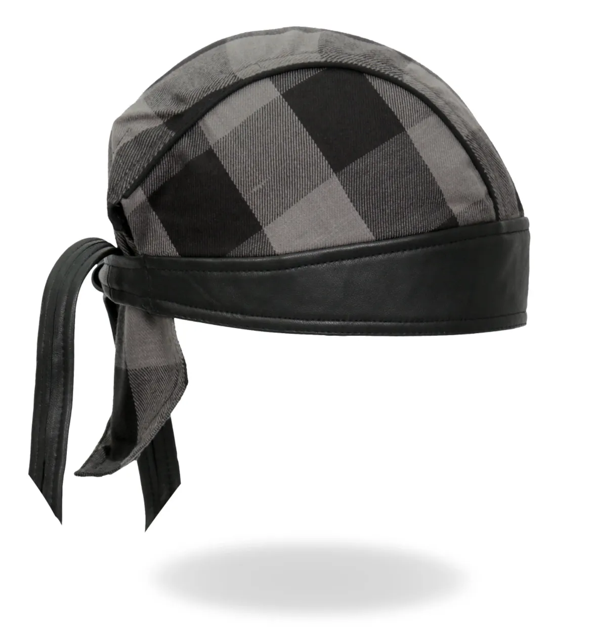 Grey Check Flannel with Leather Trim Pre-Tied Zandana - Bandana