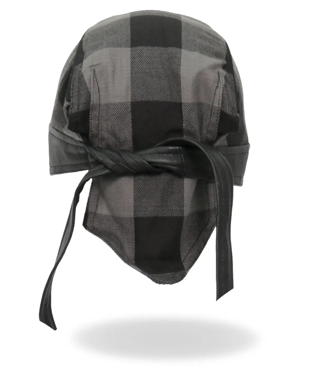 Grey Check Flannel with Leather Trim Pre-Tied Zandana - Bandana