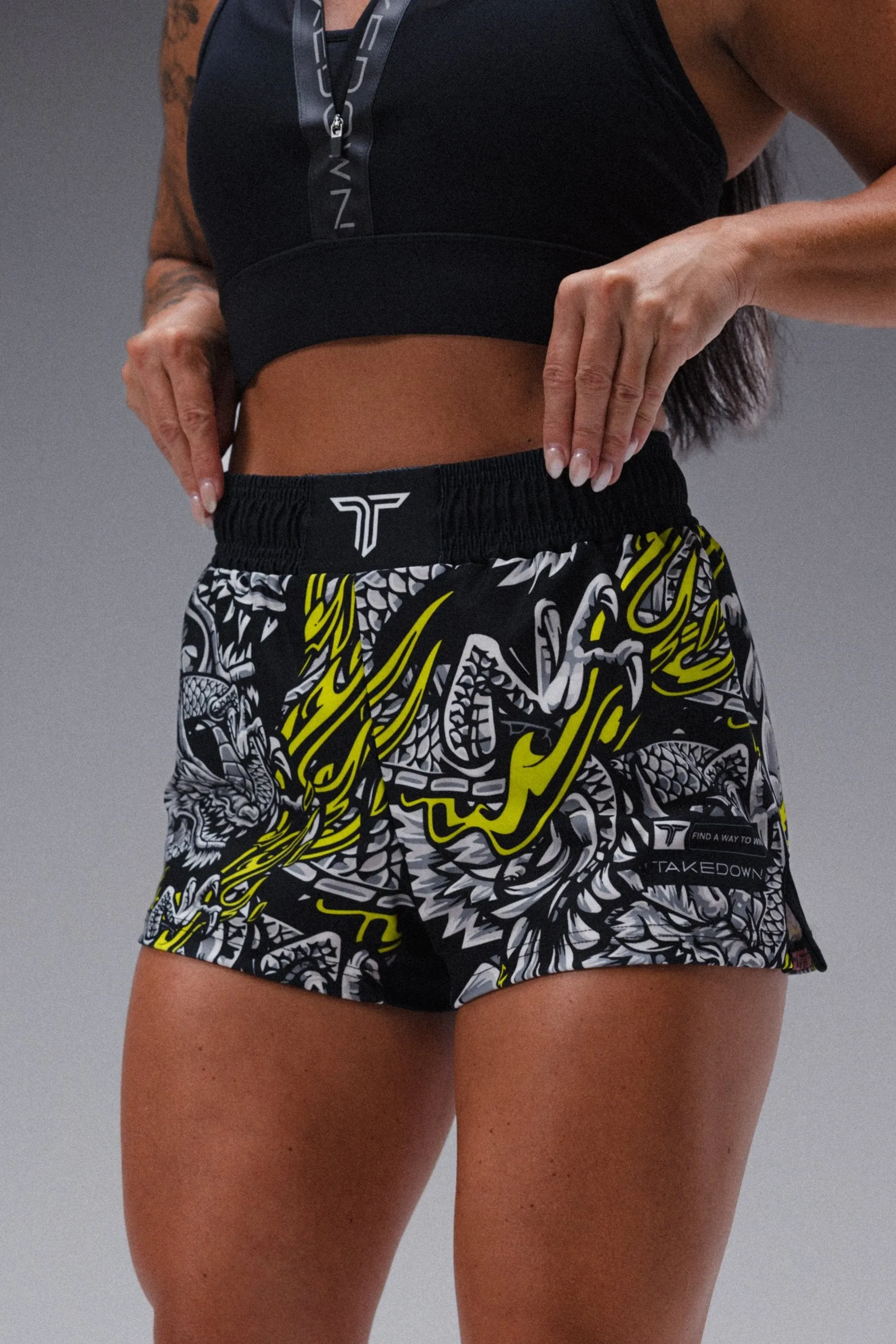 Iron Dragon Women's Fight Shorts (3" Inseam) - Black Acid