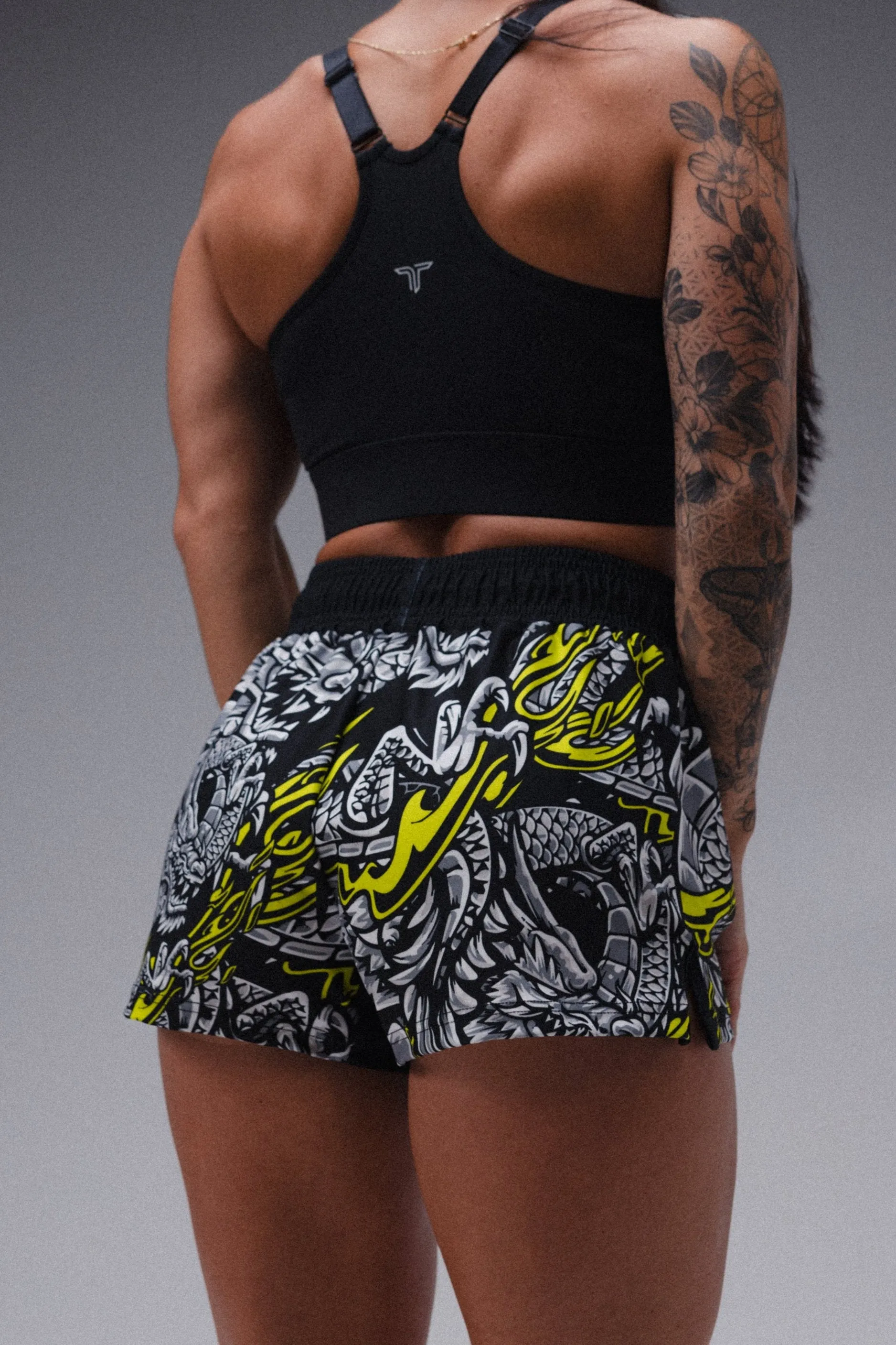 Iron Dragon Women's Fight Shorts (3" Inseam) - Black Acid