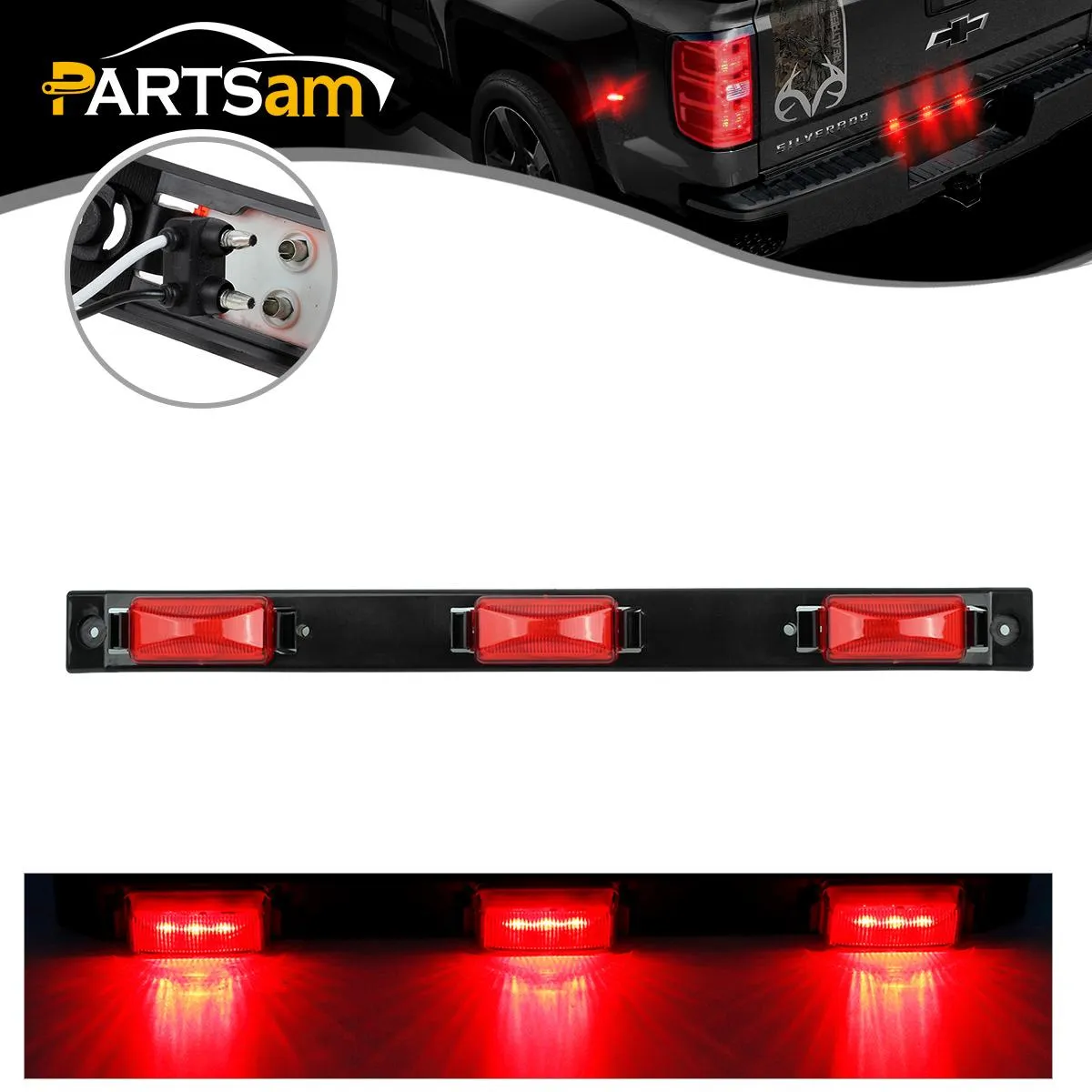 Partsam 17inch Inch Red Truck Trailer Identification Light Bar 3-Light Waterproof Sealed Led Trailer Light Bar 12V Replacement for F150 F250 F350 RAM 1500 2500 3500 Silverado Sierra