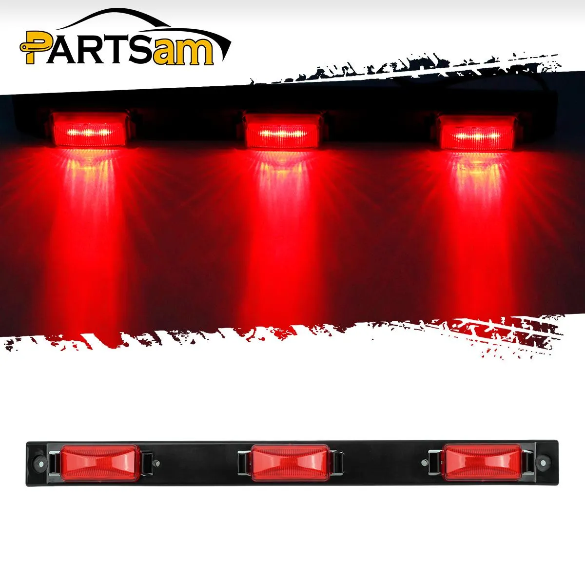 Partsam 17inch Inch Red Truck Trailer Identification Light Bar 3-Light Waterproof Sealed Led Trailer Light Bar 12V Replacement for F150 F250 F350 RAM 1500 2500 3500 Silverado Sierra