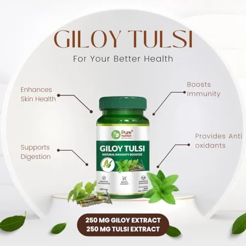 Pure Nutrition Giloy Tulsi Ghan Vati | Immune Support & Detox Blend | Natural Antioxidant & Anti-Inflammatory | Helps Purify Blood, Reduce Hyperacidity, Aids Digestion - 60 Veg Tablets