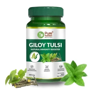 Pure Nutrition Giloy Tulsi Ghan Vati | Immune Support & Detox Blend | Natural Antioxidant & Anti-Inflammatory | Helps Purify Blood, Reduce Hyperacidity, Aids Digestion - 60 Veg Tablets