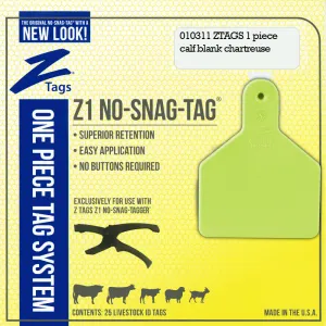 Z Tags 1 piece calf blank (Chartreuse) 25 pack